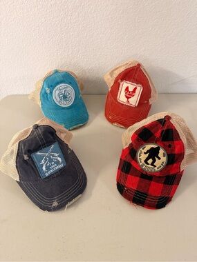 Lot of 4 Mason Jar Label distressed trucker hat